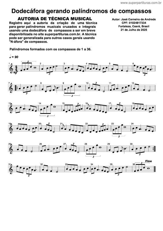 Partitura da música Dodecáfora Gerando Palíndromos De Compassos