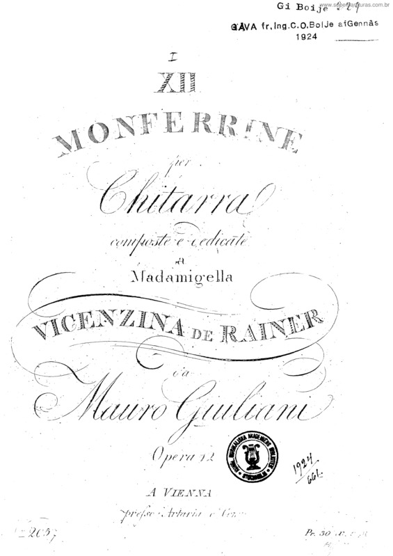 Partitura da música Dodici Monferrine