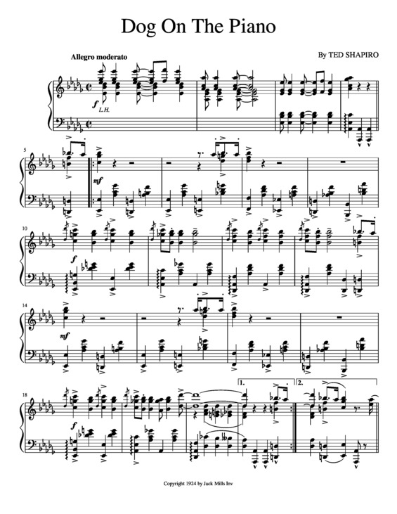 Partitura da música Dog On The Piano 1924