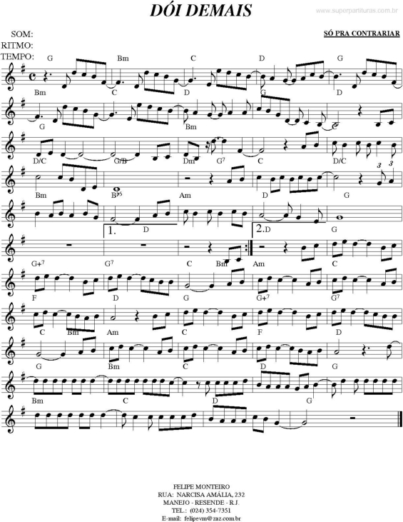 Partitura da música Dói Demais