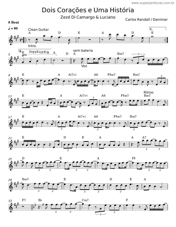 Partitura da música Dois Corações E Uma História