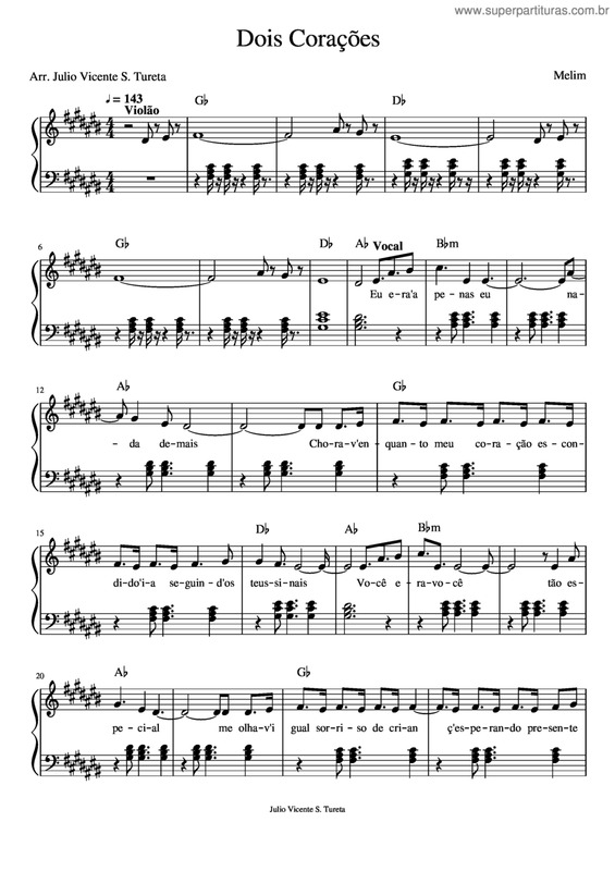 Partitura da música Dois Corações v.6