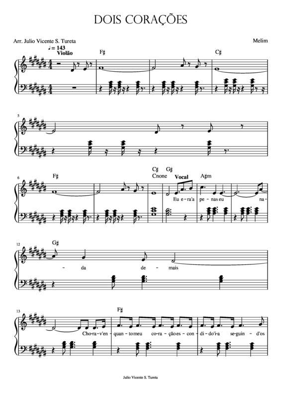 Partitura da música Dois Corações v.8