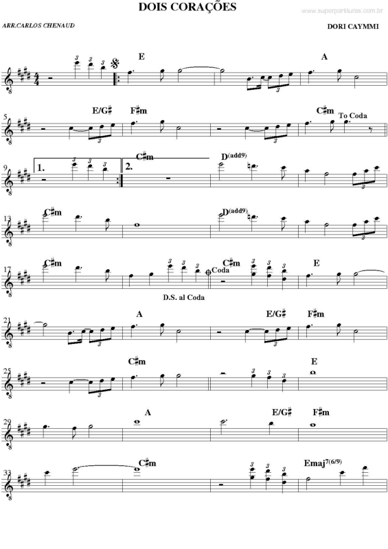 Partitura da música Dois Corações