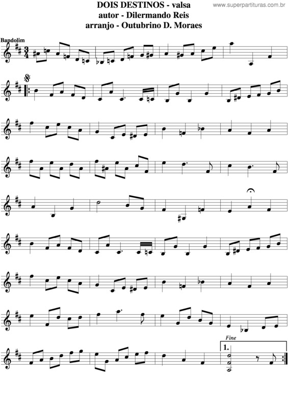 Partitura da música Dois Destinos v.4