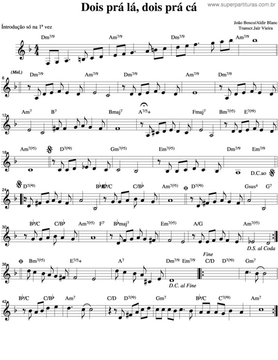 Partitura da música Dois Prá Lá, Dois Prá Cá v.4