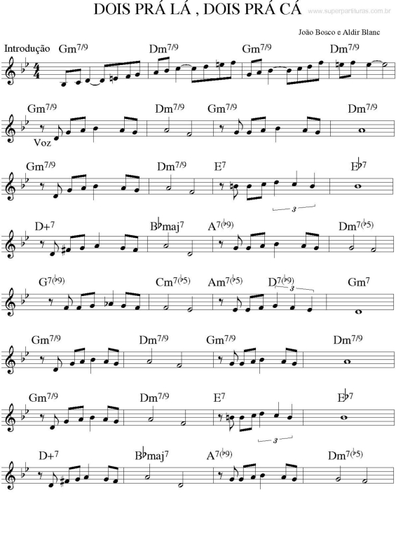 Partitura da música Dois Pra Lá, Dois Pra Cá