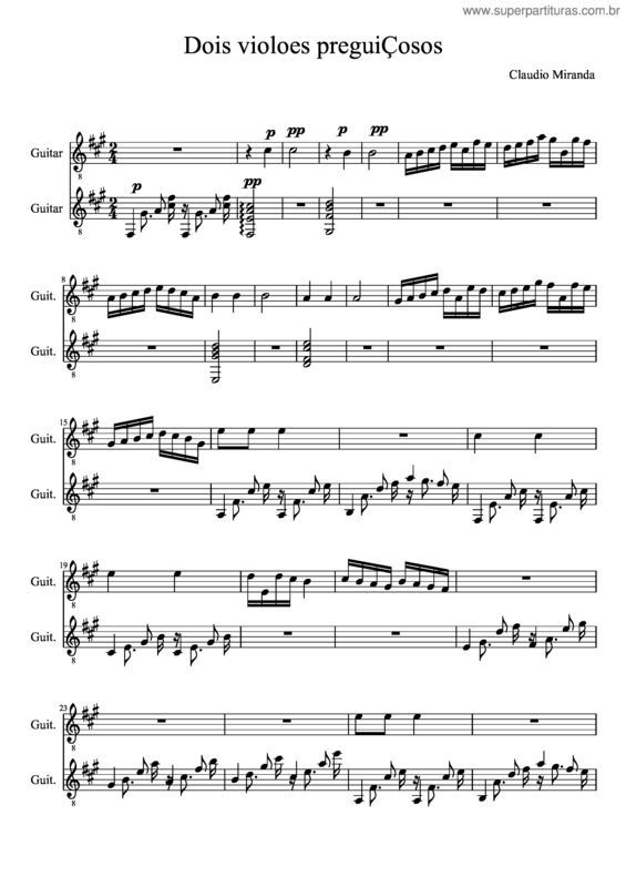 Partitura da música Dois Violoes Preguiçosos
