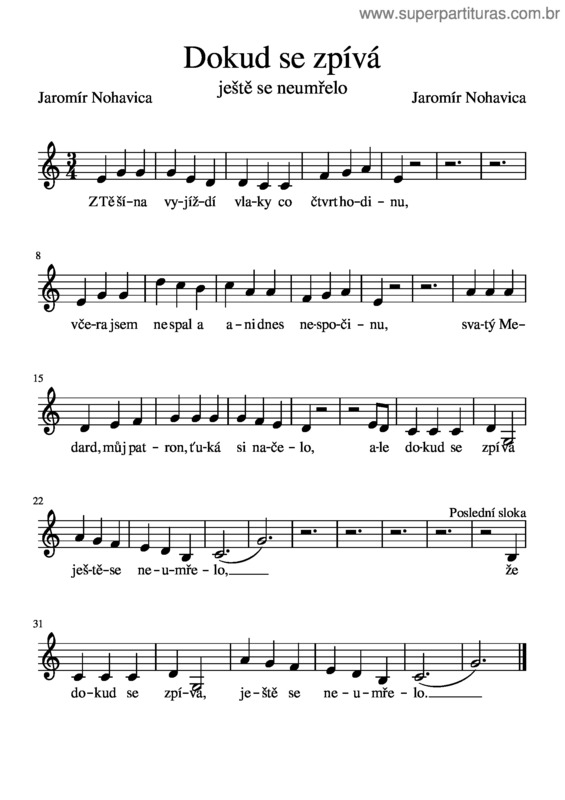 Partitura da música Dokud Se Zpívá