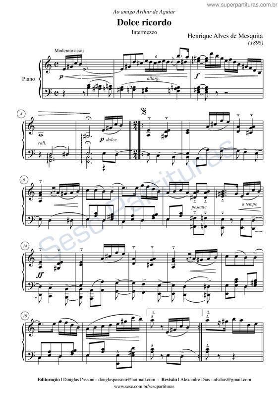 Partitura da música Dolce ricordo