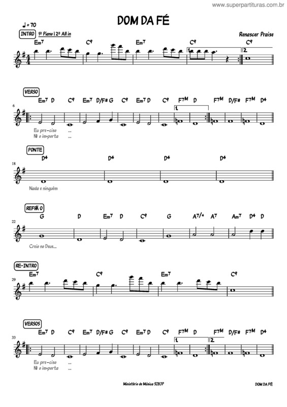 Partitura da música Dom Da Fé