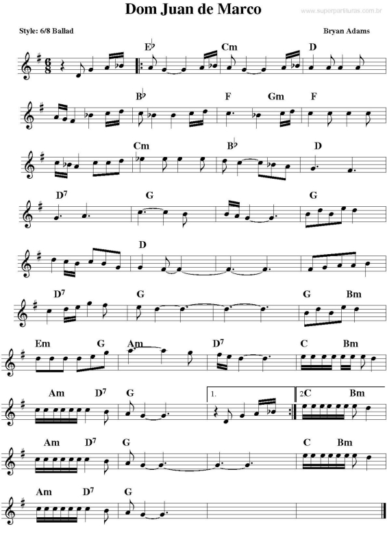 Partitura da música Dom Juan de Marco