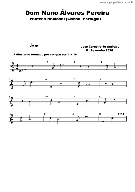 Partitura da música Dom Nuno Álvares Pereira