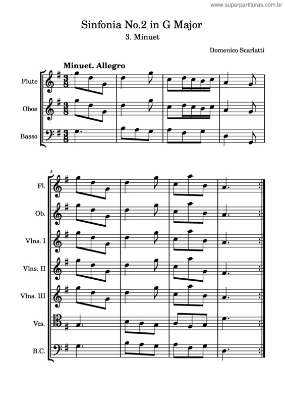 Partitura da música Domenico Scarlatti – Sinfonia No.2 In D Major, 3. Minuet
