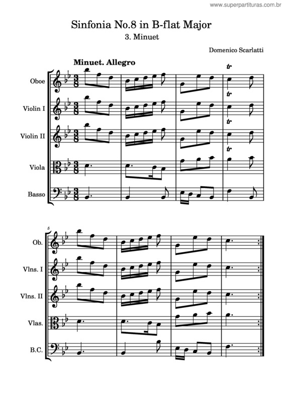 Partitura da música Domenico Scarlatti – Sinfonia No.8 In B–Flat Major, 3. Minuet