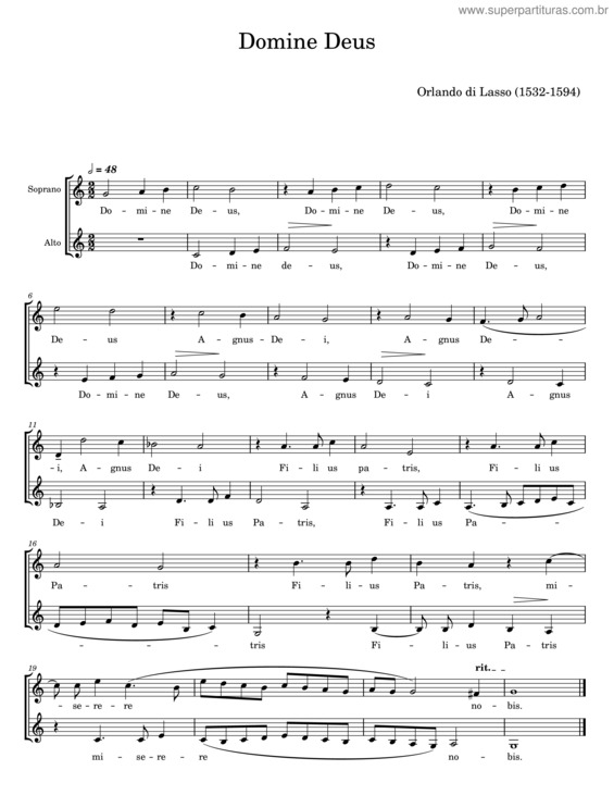 Partitura da música Domine Deus Meus – Orlande De Lassus
