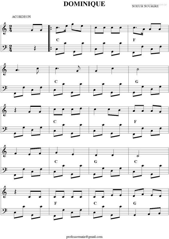 Partitura da música Dominique v.2