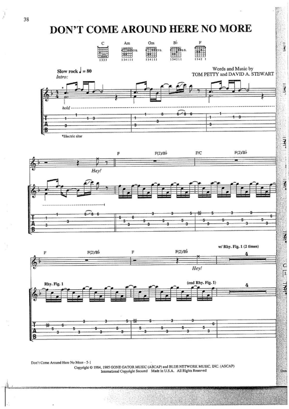 Partitura da música Don`t Come Around Here No More