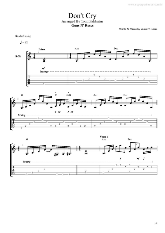 Partitura da música Don`t Cry v.2