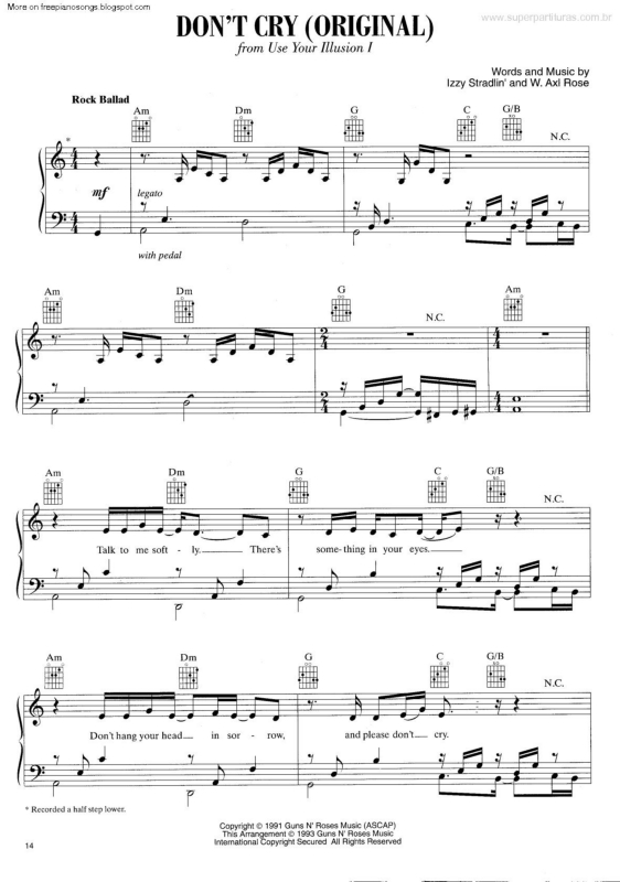 Partitura da música Don`t Cry v.3