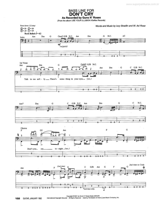 Partitura da música Don`t Cry