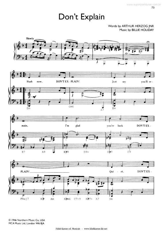 Partitura da música Don`t Explain