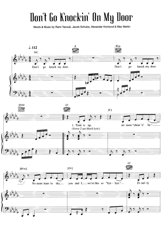 Partitura da música Don`t Go Knockin` On My Door