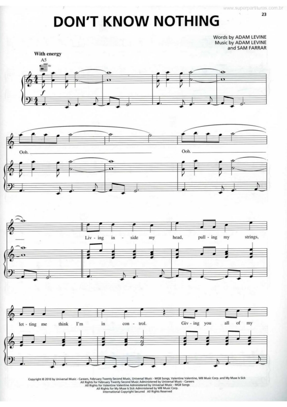 Partitura da música Don`t Know Nothing