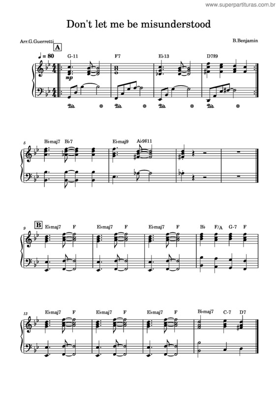 Partitura da música Don`T Let Me Be Misunderstood –  Bennie Benjamin, Gloria Caldwell E Sol Marcus Don`T Let Me Be Misunderstood / Riarmonizzazione
