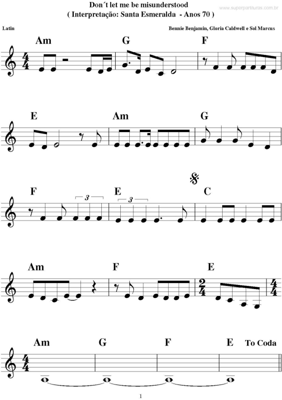 Partitura da música Don´t let me be Misunderstood