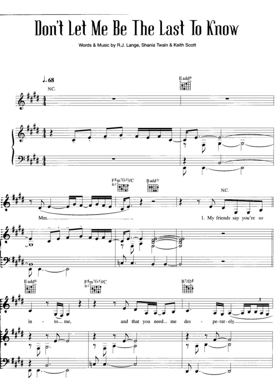 Partitura da música Don`t Let Me Be the Last to Know v.2