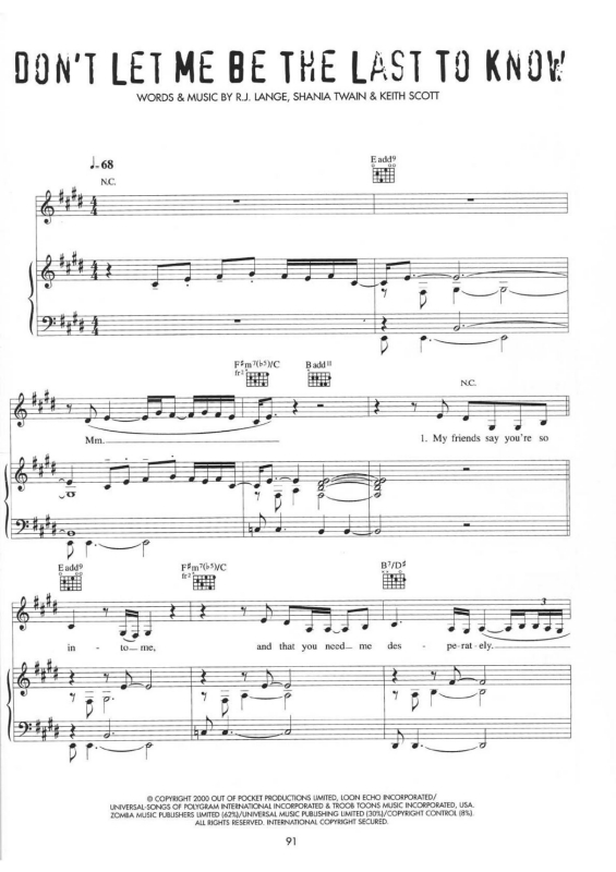 Partitura da música Don`t Let Me Be the Last to Know