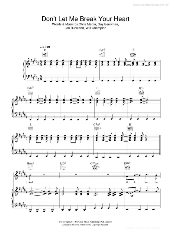 Partitura da música Don`t Let Me Break Your Heart