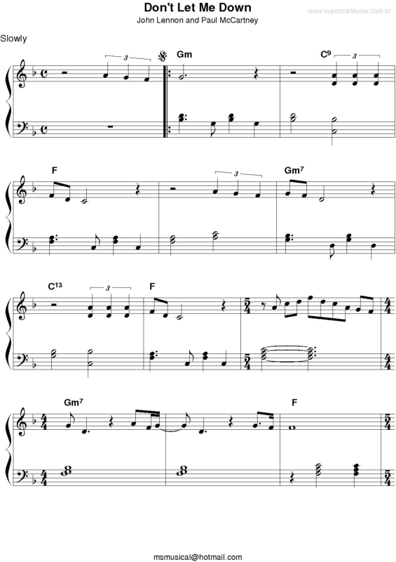 Partitura da música Don`t Let Me Down