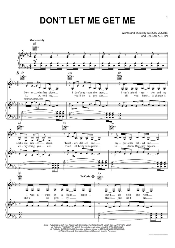 Partitura da música Don`t Let Me Get Me