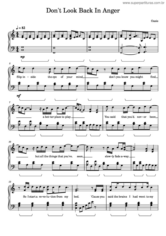 Partitura da música Don`T Look Back In Anger – Oasis v.2
