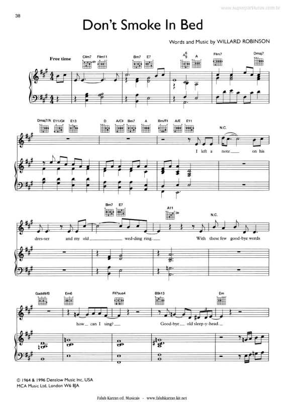 Partitura da música Don`t Smoke in Bed