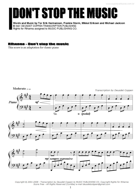 Partitura da música Don`t Stop the Music v.2