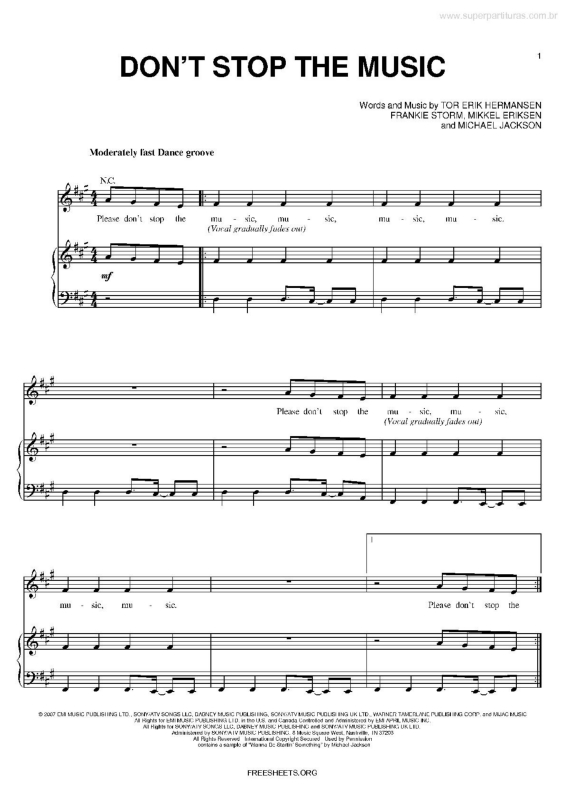 Partitura da música Don`t Stop the Music