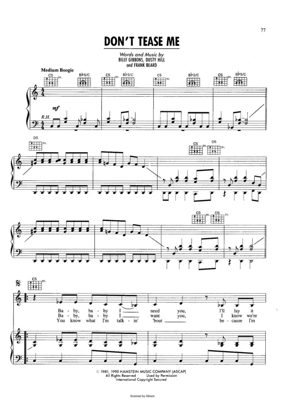 Partitura da música Don`t Tease Me