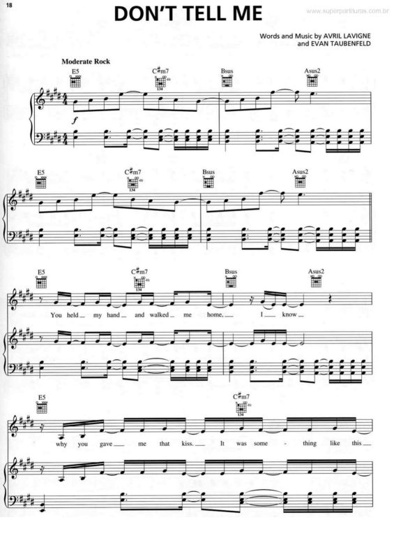 Partitura da música Don`t Tell Me