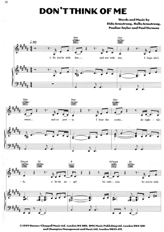 Partitura da música Don`t Think Of Me