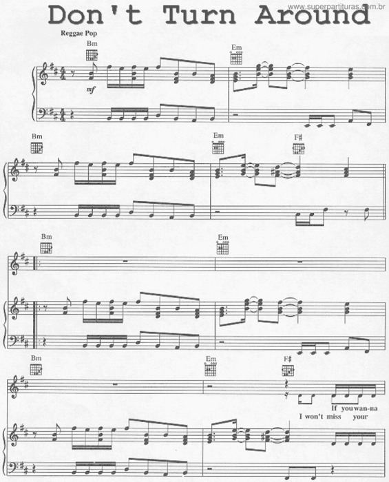 Partitura da música Don`t Turn Around