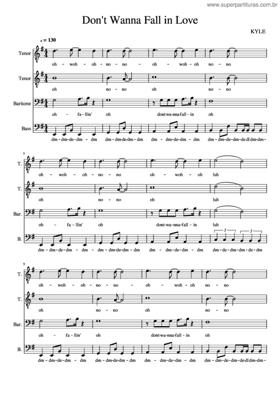Partitura da música Don`T Wanna Fall In Love