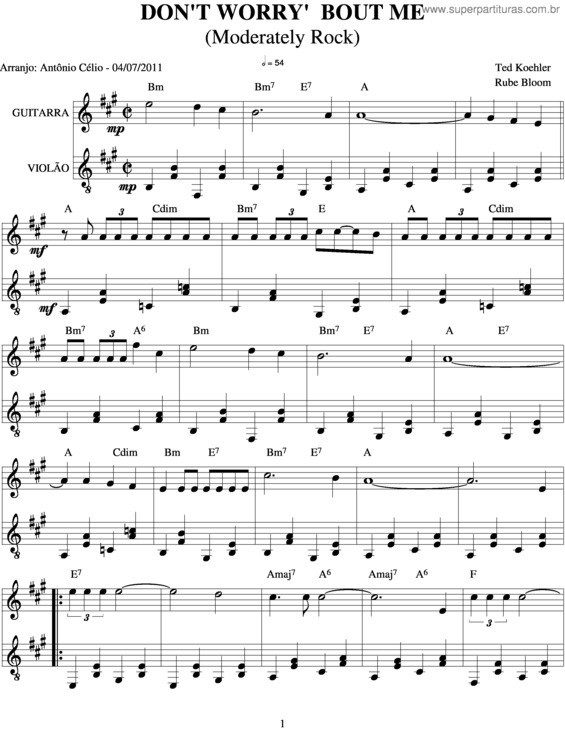 Partitura da música Don`T Worry` Bout Me