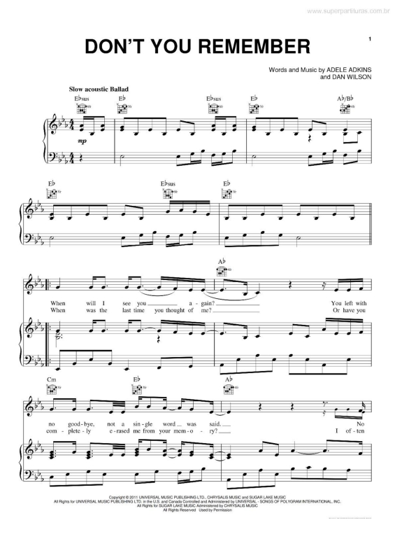 Partitura da música Don`t You Remember