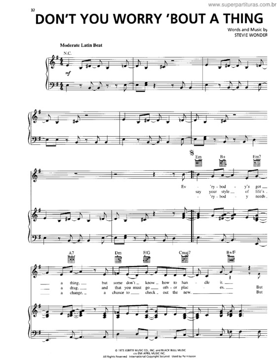 Partitura da música Don`t You Worry `Bout A Thing