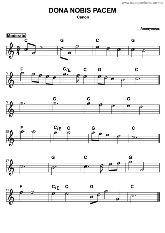 Partitura da música Dona Nobis Pacem