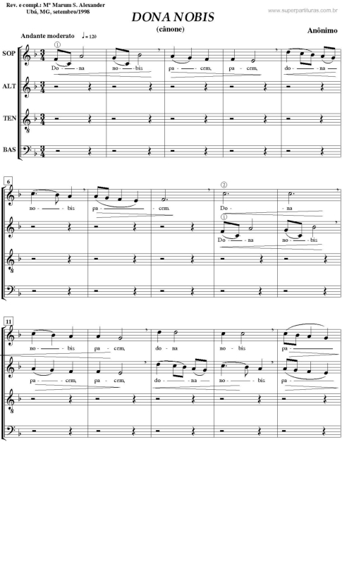 Partitura da música Dona Nobis