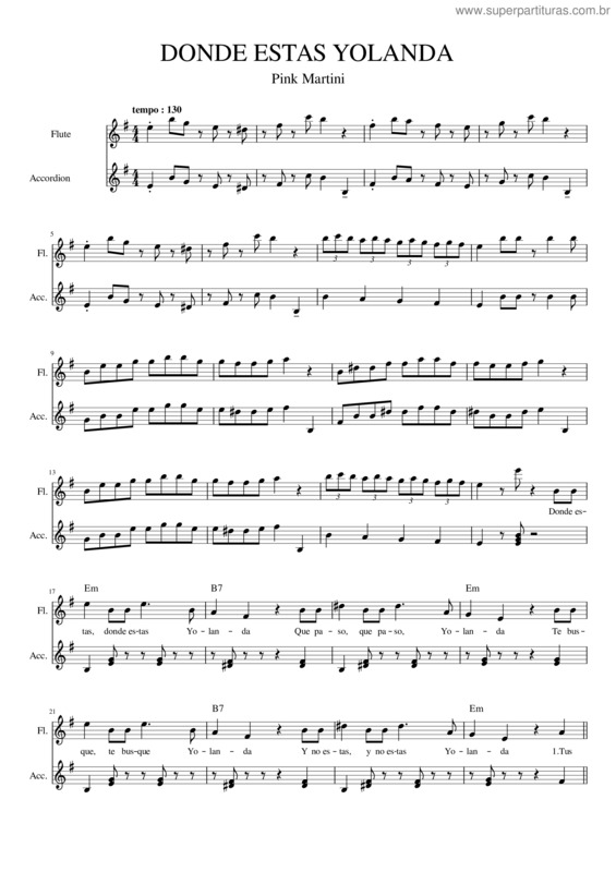 Partitura da música Donde Estas Yolanda v.2